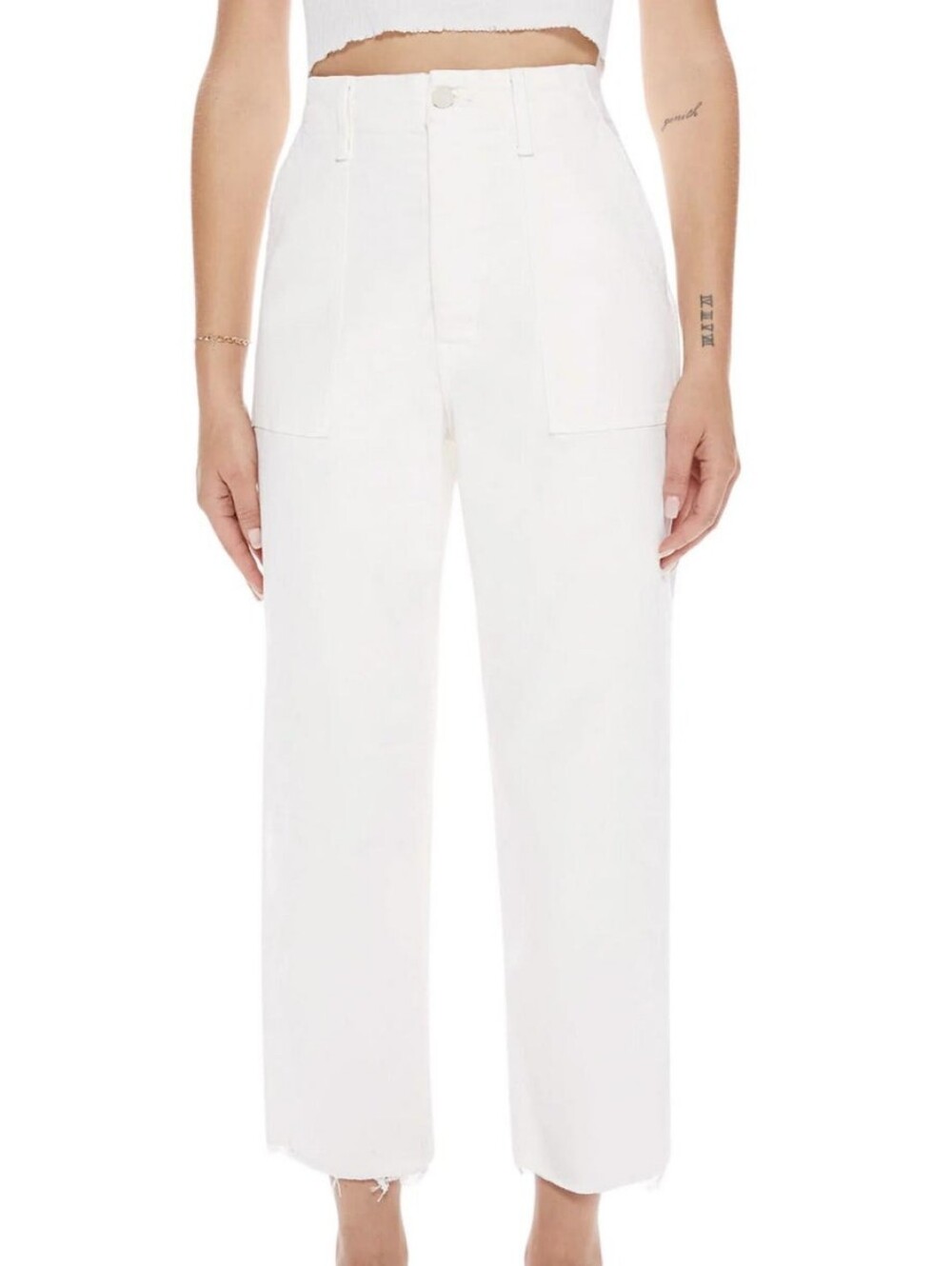 Mother Patch Pocket Private Ankle Fray Pant in Cream Puffs